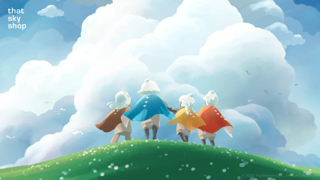 Sky Kids holding hands in daylight prairie
